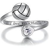 925 Sterling Silver Volleyball Ring Adjustable Birthstone I Love Volleyball Jewelry Gift for Women Player