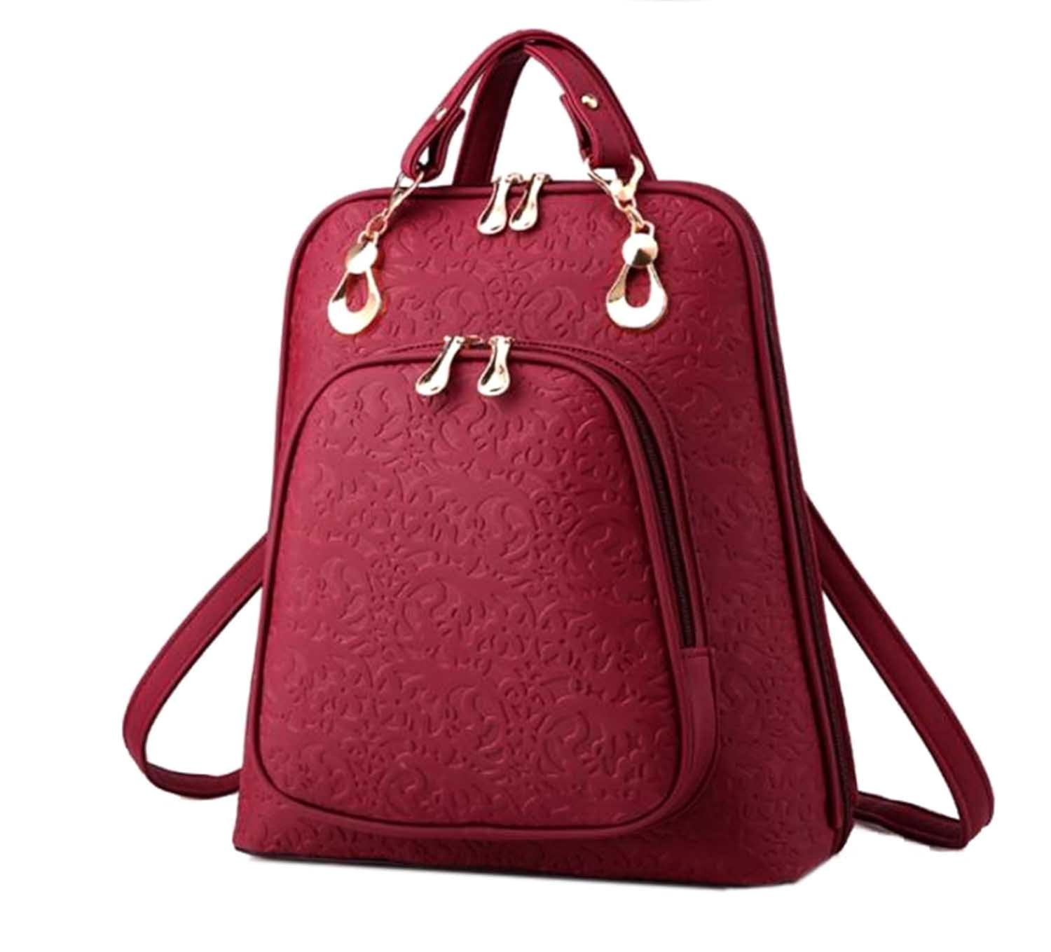 di grazia women's backpack handbag (winered-embossed-cross-backpack,wine red)