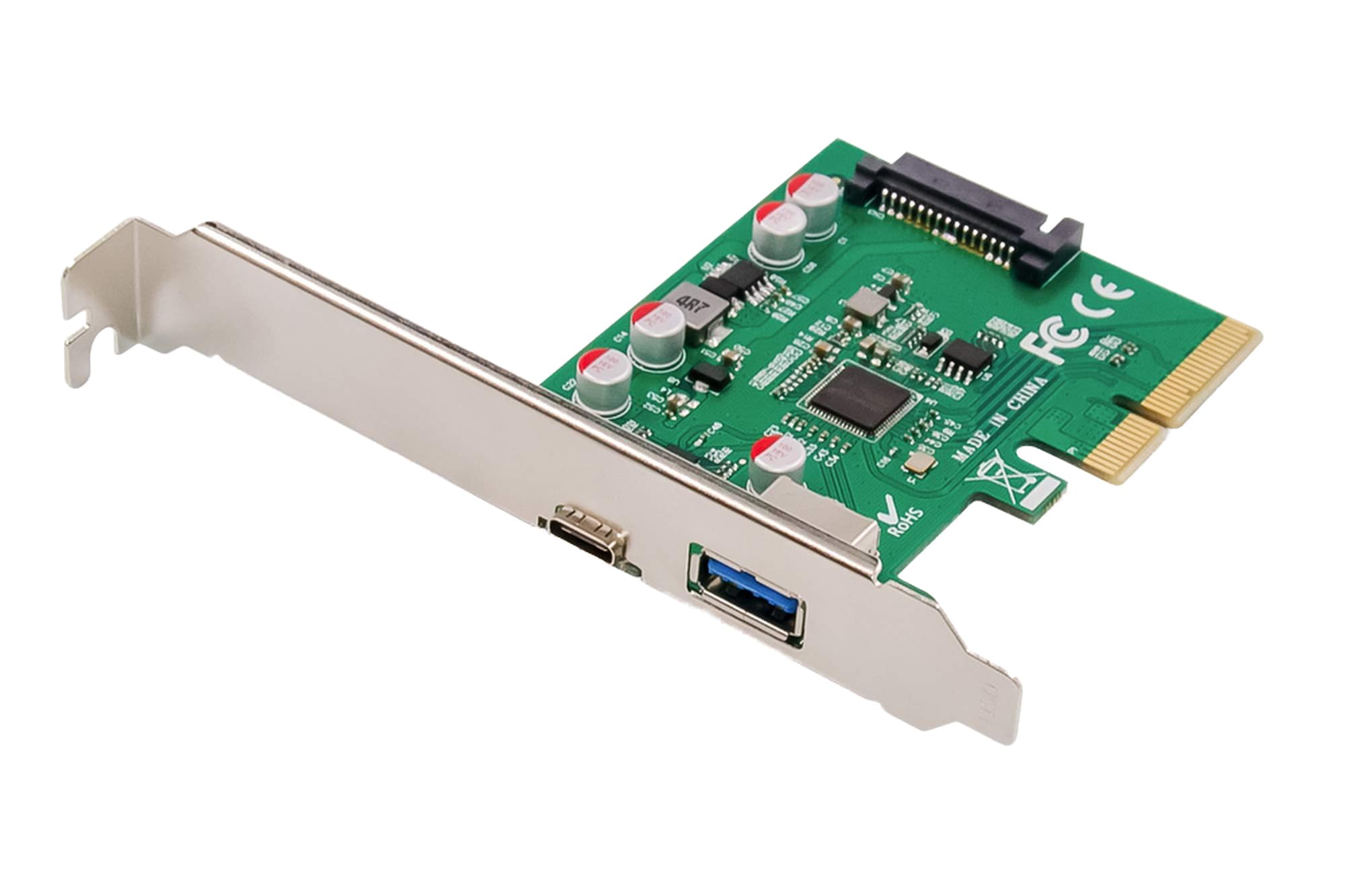 DIGITUS IO card - PCIe - USB 3.1 interface card - 2-port - 1x USB-C & 1x USB Type-A - 10 Gbit/s - chipset ASM1142