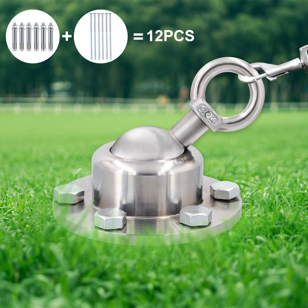 FOVERN1 360° Swivel Dog Tie Out Stake, Heavy Duty Yard Stake Rust Proof Cat Anchor Holds 1000Lbs for Yard, Camping (Silver)