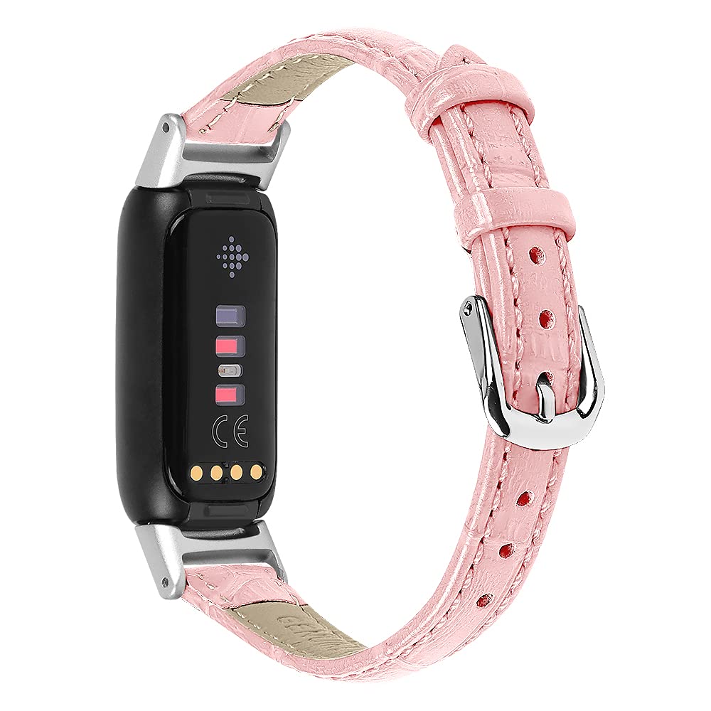 AISPORTS Leather Strap Compatible with Fitbit Luxe Strap for Women Men, Soft Breathable Leather Sport Wristband Metal Buckle Bracelet Replacement Strap for Fitbit Luxe Fitness and Wellness Tracker