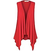 Lock and Love Women's Sleeveless Print/Solid Draped Open Front Cardigan Vest Asymmetric Hem Plus Size