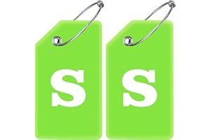 Gostwo 2 Pack Silicone Luggage Tags for Suitcases, 26 Initial Letter Baggage Labels Handbag School Bag Suitcase Instrument Tag with Stainless Steel Loop(Green)(Letter S)