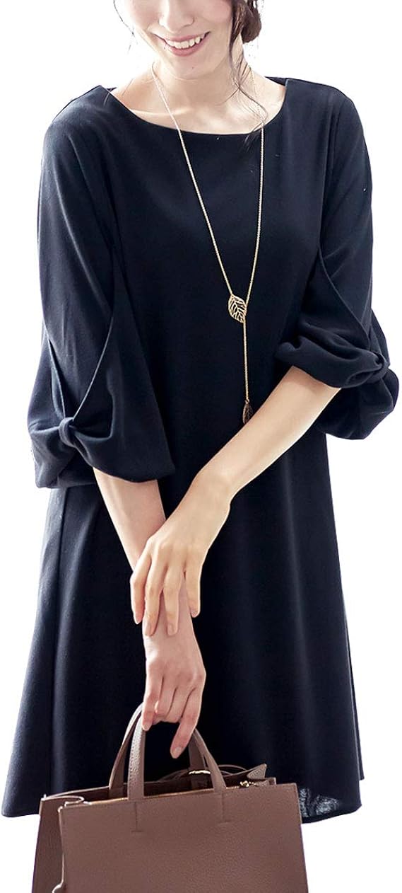 Amazon Lucky Anna ワンピース 袖リボン ロング丈 七分袖 30代 ママ レディース 秋 ワンピース チュニック 通販