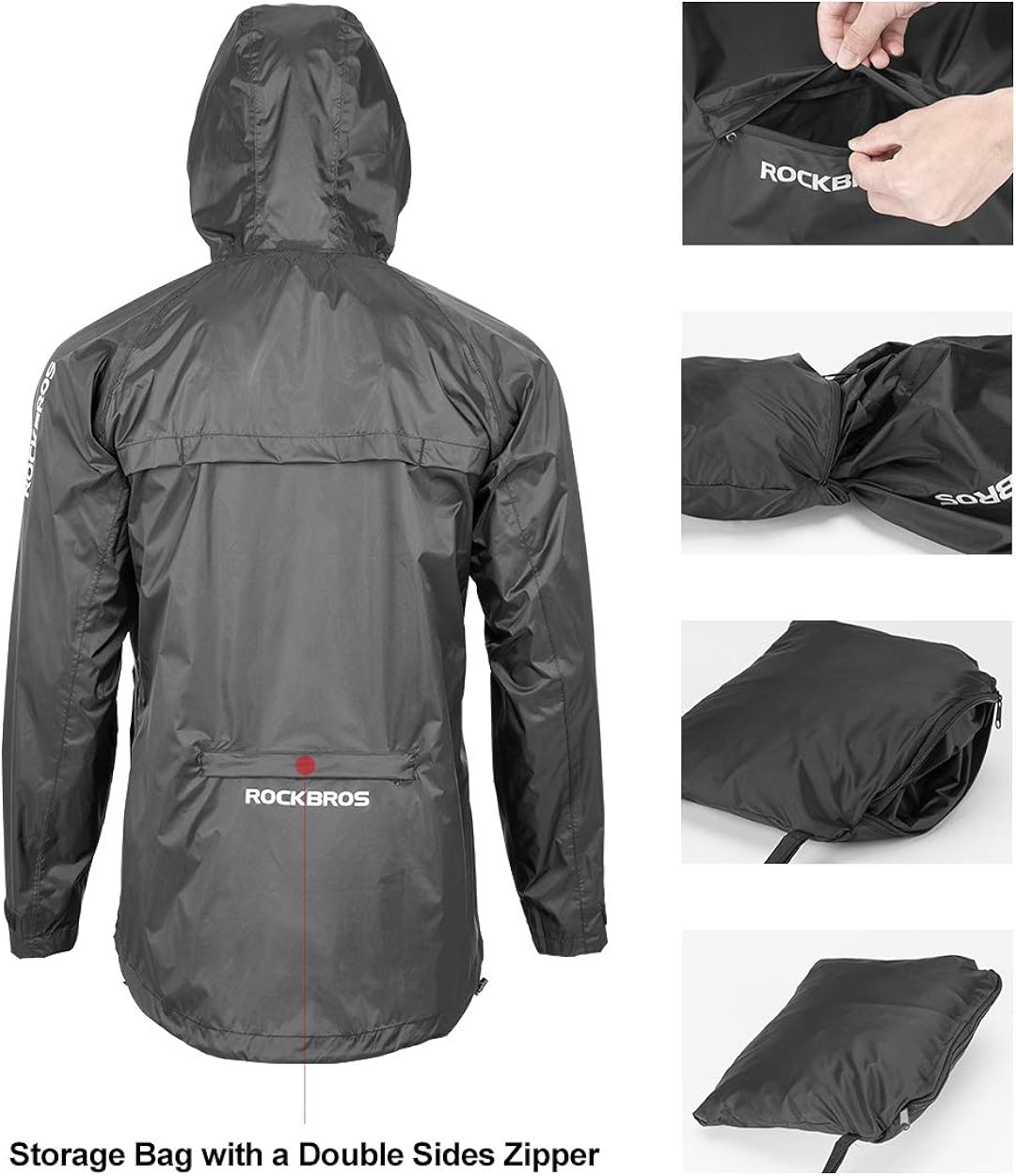 ROCK BROS Men's Waterproof Cycling Jacket Windproof Raincoat for Bike Running: Clothing