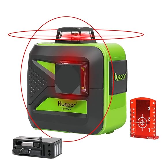 Huepar 602CR 2 x 360 Kreuzlinienlaser Roter, 360 Grad Linienlaser Selbstnivellierenden Laser Level mit Pulsfunktion, 20m Arbe