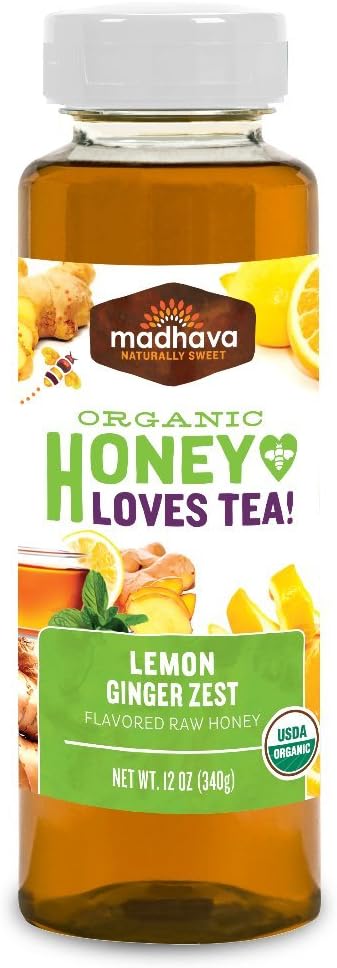 Madhava Naturally Sweet Organic Honey Loves Tea, Lemon Ginger Zest, 12 Ounce