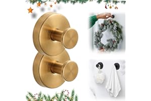 FIOPET Suction Cup Hooks for Door Wreaths, 2025 Heavy Duty Wreath Hangers for Front Door & Glass Window, Upgrade Suction Cup Hooks for Shower, Wreath Door Hanger Halloween Christmas Decor (Gold, 2 Pcs)