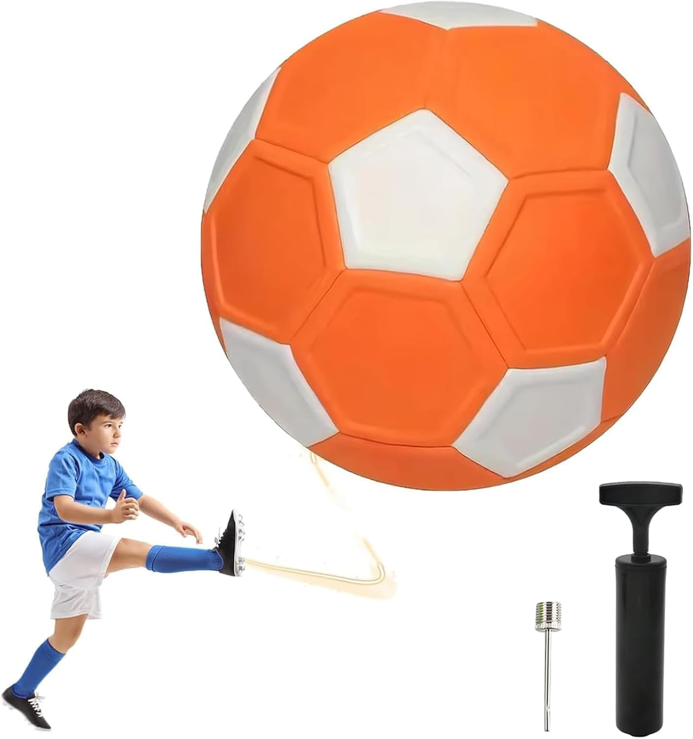 Curved Soccer Ball Set with Pump – 20cm Soft Swerve Soccer Ball with Pump, Net & 1 Needles, Indoor Outdoor Football Toy for Boys Girls Teenagers (Orange White)