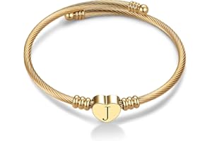 Chili Jewelry Women Gold Plated Heart Initial A-Z Letter Cuff Bracelets Expandable Stainless Steel Birthday Jewelry
