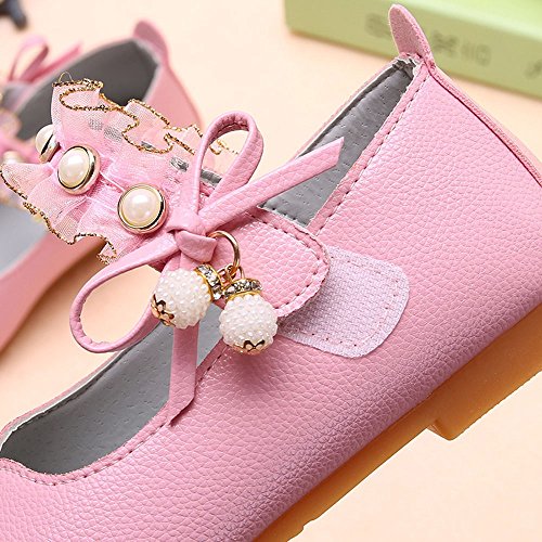 Tantisy ♣↭♣ Girls Princess Shoes // Kids Fashion Elegant Pearl Lace Single Shoes Leather Soft Casual Shoes Dancing Shoes Pink