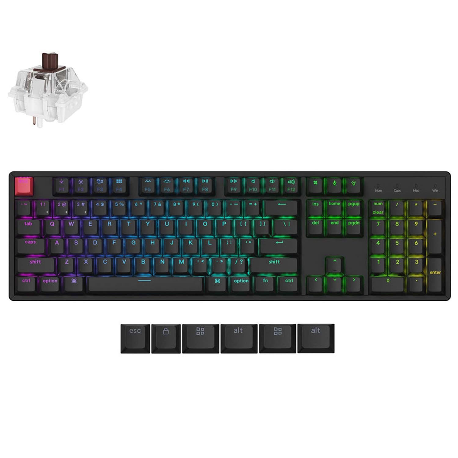 Photo 1 of (PARTIAL SET) Keychron K10 QMK Wireless Mechanical Keyboard, Full Size 104 Keys Gaming Keyboard with Aluminum Frame, Pre-lubed Super Brown Switch with RGB Backlits for Mac Windows