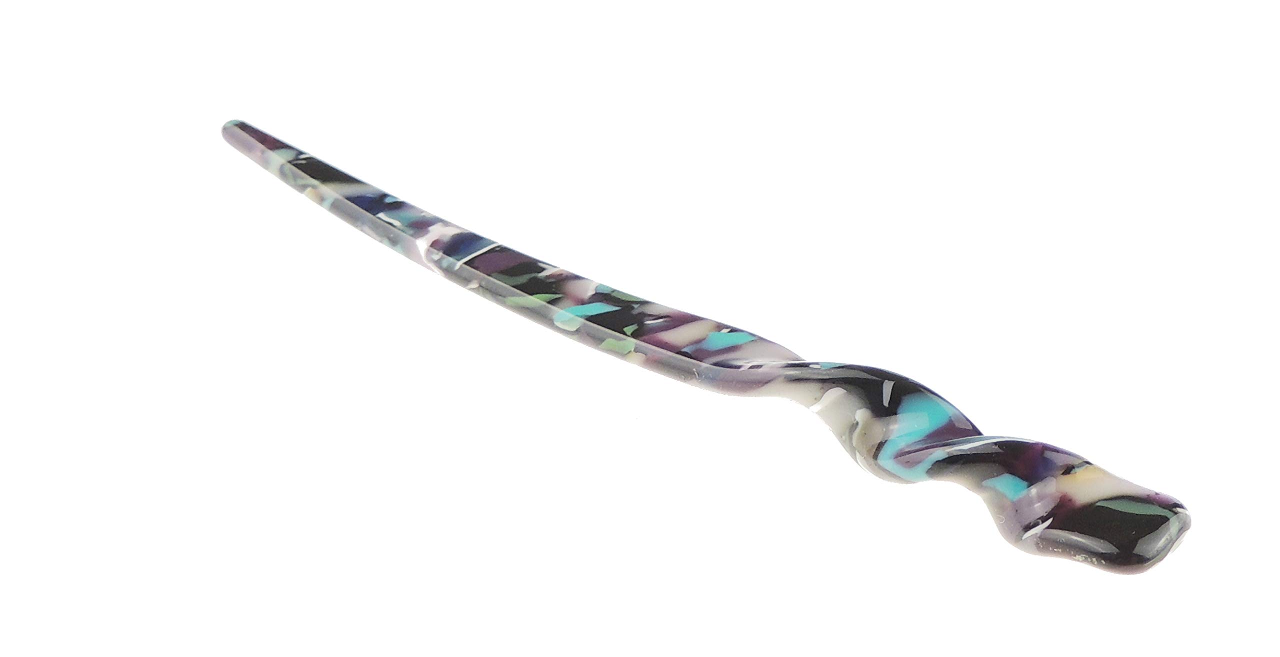 Ladies Marbled Look Swirly Twist Acrylic Chignon Bun Hair Stick Pin (Turquoise Purple)