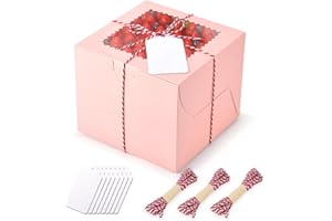 DOYIDE 20Pcs Mini Cake Boxes with Window, 6x6x5 Inches Pink Bakery Boxes, Small 4 Cupcake Boxes, Cake Packaging for Pastries,
