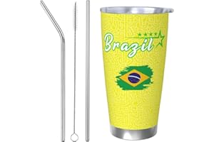 Laohuui Brazil Soccer Insulated Tumbler Coffee Mug Travel Stainless Steel Cup 20Oz for Soccer Fans Gifts