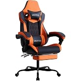 WOTSTA Gaming Chair with Footrest, High Back Gaming Chairs PVC Leather Ergonomic Gamer Chair with Adjustable Headrest Lumbar Support Racing Style Video Gaming Chair for Office/Home (Black Orange)