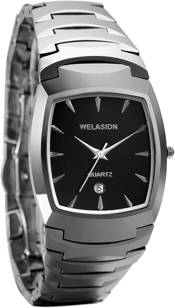 Amazon Avanerメンズ高級タングステンカーバイドスチールリンクブレスレット腕時計ブラックスクエアダイヤルアナログクォーツ腕時計日付表示 メンズ腕時計 腕時計 通販