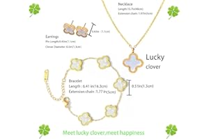 NCCEN Lucky Clover Sets 18K Gold Plated(White) Lucky Clover Bracelet,Lucky Clover Earrings,Lucky Clover Necklace,Cute Jewelry Gifts for Women Teen Girls