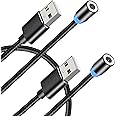 Terasako Magnetic Charging Cable (Not Including Magnetic Connector) [2-Pack, 3ft ], 360° Rotating Magnetic Phone Charger Cable with LED Light - Nylon-Braided Cords (Black)