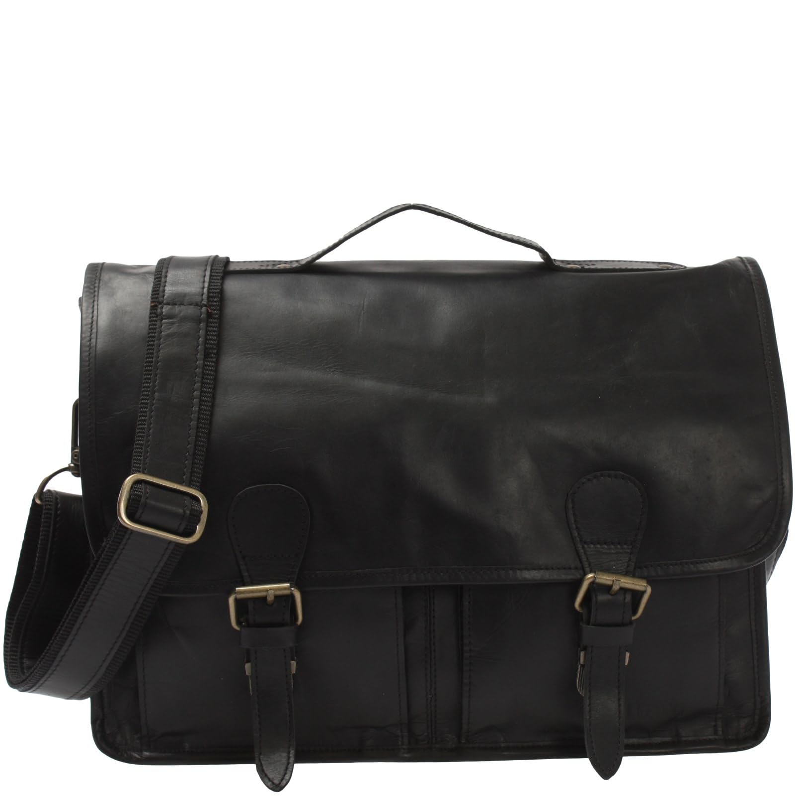 LECONI College Bag Office Used-Look Vintage-Style Men & Women DIN A4 Briefcase School Uni Messenger-Bag Cow Leather 38x28x8cm black LE3009-wax
