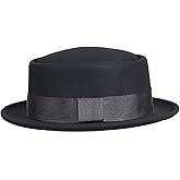 100% Wool Felt Pork Pie Fedora Hats for Men Women with Ribbon Bow Dome and Flat Brim Church Fedora Hat
