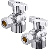 Pronese 2 Pack Premium Brass Chrome plated 3/8" FIP Female Thread x 3/8 Inch OD Compression Quarter Turn Water Angle Stop Val