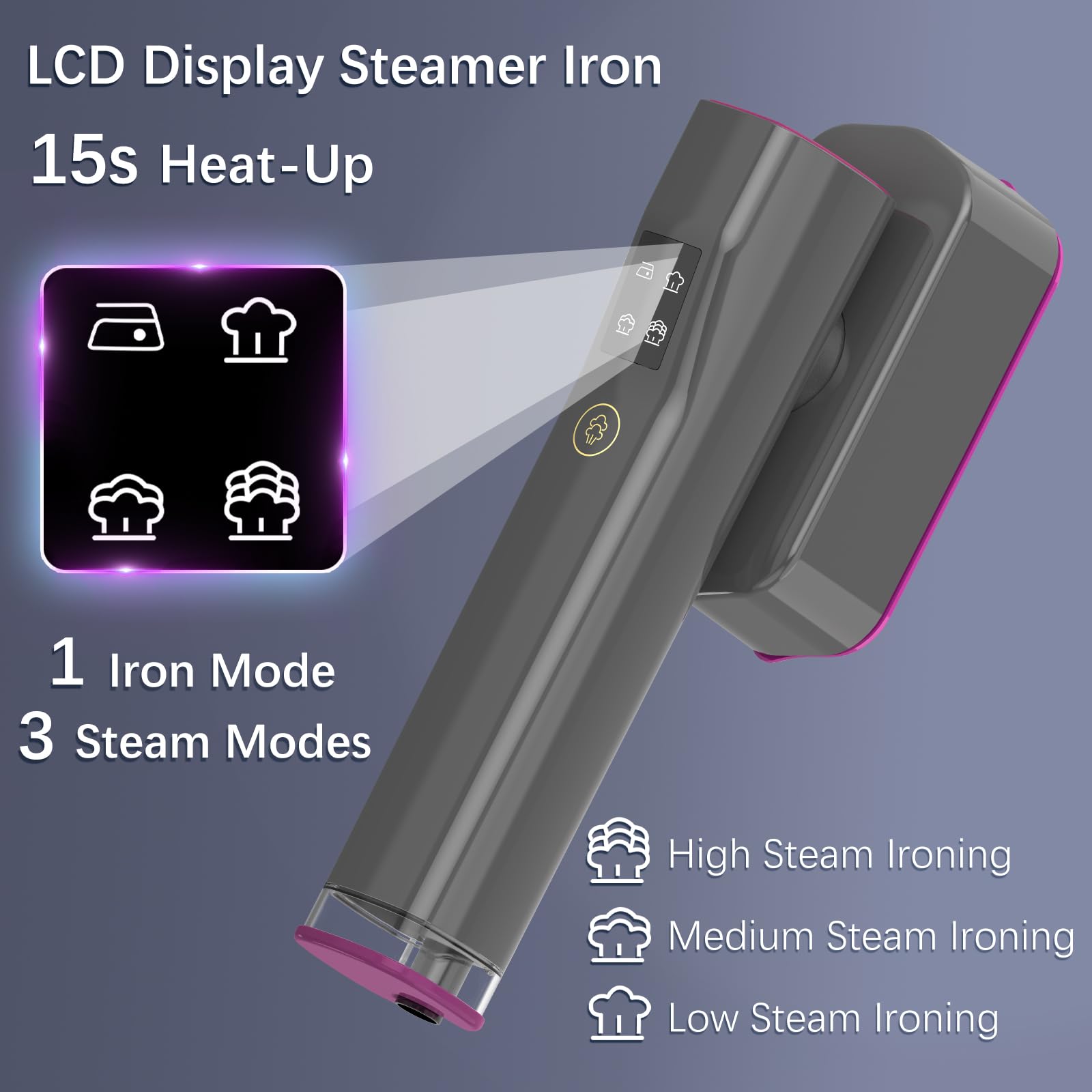 Portable Travel Steamer Iron for Clothes with LCD Touch Screen - 4 Mode Handheld Mini Clothing Steam Iron, Small Garment Steamer Ironing Machine, Hand Held Fabric Steamer for Home, Travel (120V ONLY)