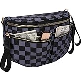 ANKICK Checkered Crossbody Bum Bags Large Checkerboard Fanny Pack Double Zipper Purse Wallet for Travel