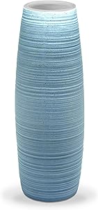 Flower Bouquet Vase, Dr.Cerart 8.5 Inch Blue Textured Ceramic Vase for Home Decor, Centerpieces, Office - Ideal Present Choice