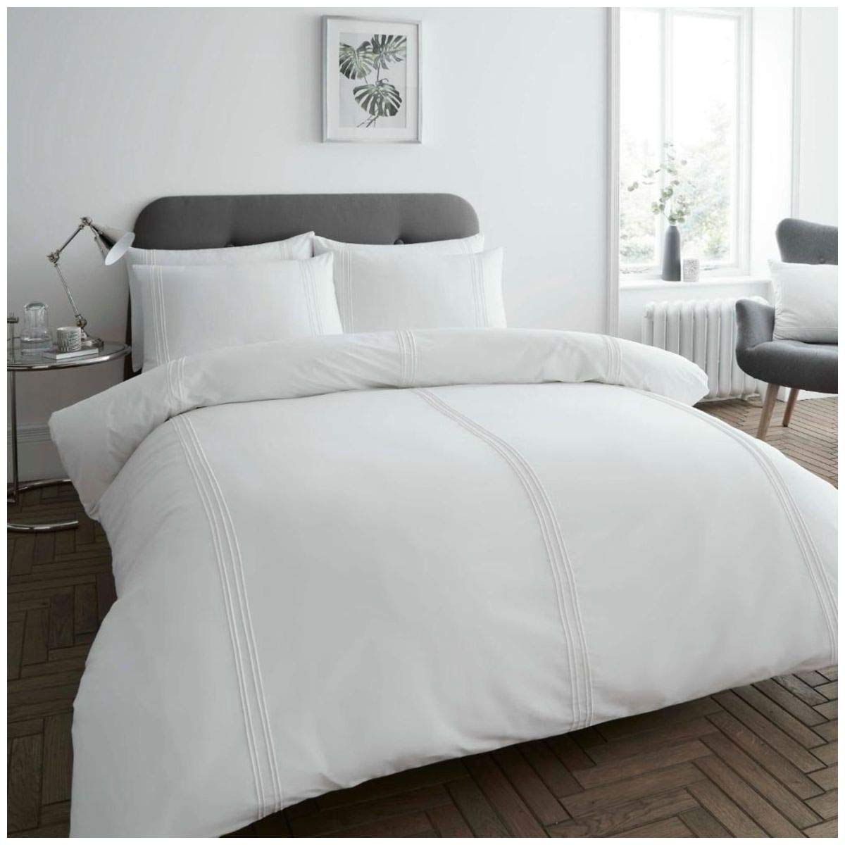 GC GAVENO CAVAILIA Luxury Duvet Set Plain Dyed Pleated Quilt Cover Bedding, Polyester, 50% Cotton, White, King