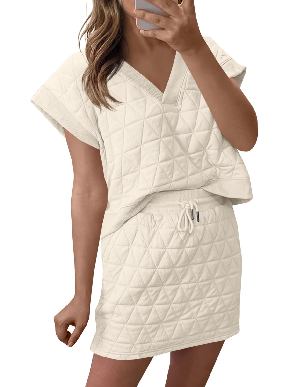 Photo 1 of ***SIMILAR***

Fisoew Womens Argyle 2 Piece Outfits Skirt Sets Short Sleeve V Neck Tops and Casual Mini Skirts Lounge Sets