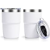 Zenbo 8 oz Stackable Espresso/Coffee Cups with Magnetic Lid, Ceramic-Lined 18/8 Stainless Steel Mini Tumblers, Double-Wall Vacuum Insulated & Dishwasher Safe for Travel & Office (White-2 Pack)