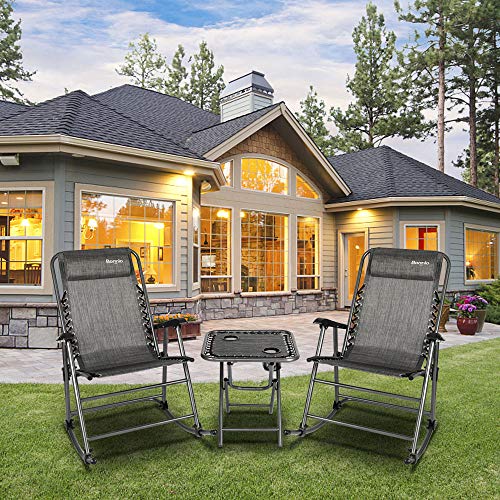 Bonnlo Set of 2 Zero Gravity Rocking Chair Patio Lawn Chair, Beach