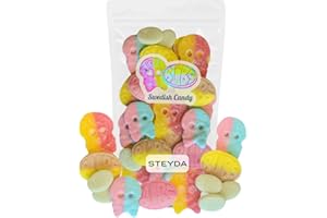 STEYDA Bubs Swedish Candy, Sweet and Sour, Original Swedish Candy, Sweet and Sour Mix 1 LBS Bubs Candy, Vegan, Gluten free, Bubs Skulls, Bubs Ovals, Goody, Assorted Mix Made in Sweden, Gummy Candy