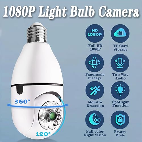 Light Bulb Security Camera,1080P Wireless Light Bulb Camera for