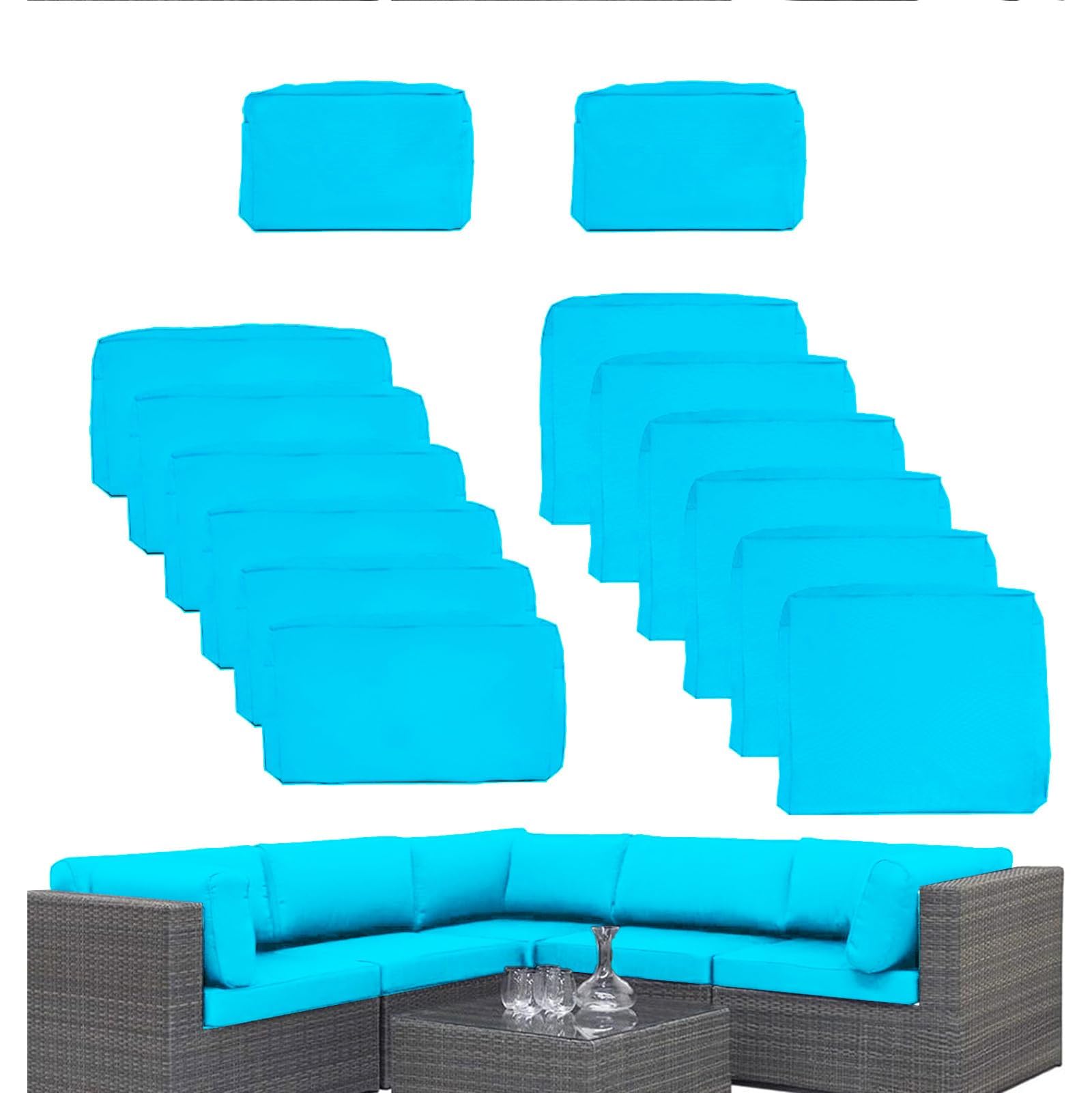 Photo 1 of 14 Pcs Outdoor Patio Furniture Cushion Covers Replacement, Waterproof Non-Slip Cushion Covers for Outdoor Furniture, 3 Sizes Patio Sofa Couch Slipcovers with Zippers, Covers Only (Sky Blue, 25.5inch)