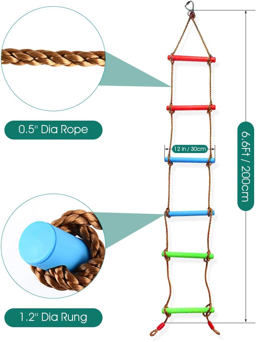 TOPNEW 6.6 Ft Climbing Rope Ladder for Kids, Climbing Ladder Hanging Rope Ladder for Indoor Play Set and Outdoor Tree House, Playground Swing Set and Ninja Slackline: Toys & Games