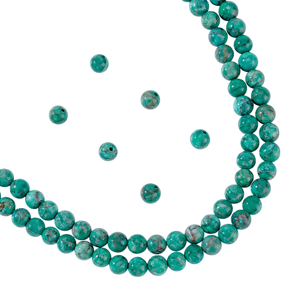 NBEADS 124 Pcs Natural African Turquoise Beads, 6mm Round, 1mm Hole, Dyed Jasper, Turquoise