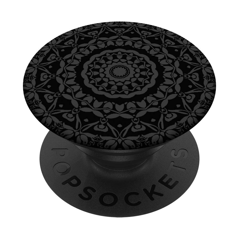 Dark Grey Mandala Black Gray Henna Chic Floral Flower PopSockets Swappable PopGrip
