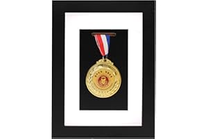 WANLIAN Medal Shadow Box Display Case,Single Medal Display Frame, 8"x 6"Medal Frame Solid Wood HD Glass Medal Display Case,for, Military,Runners,Marathon,Football,Gymnastics & All Sports (Black) ﻿