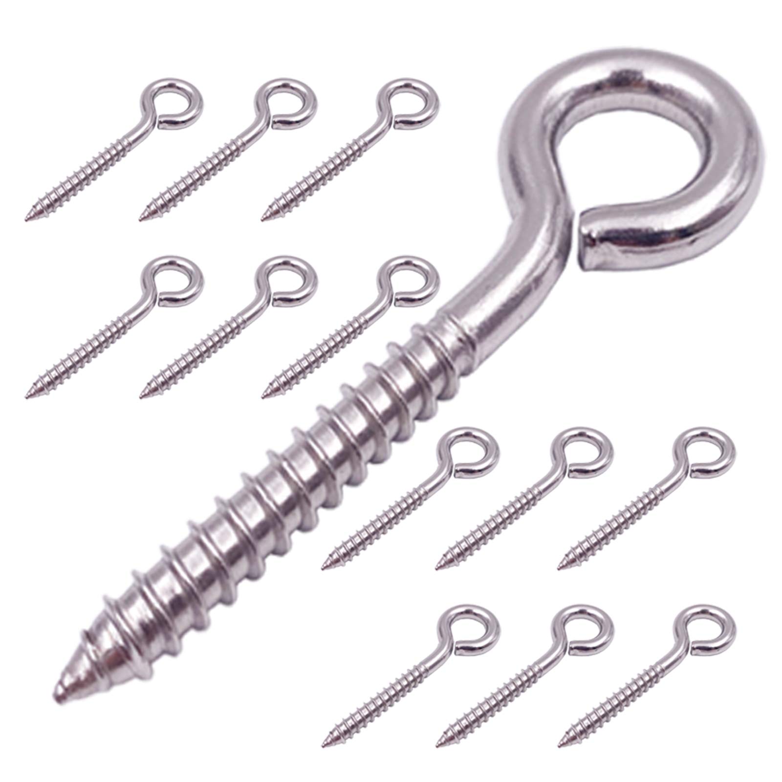 ZUSFUL 12-Pack 304 Stainless Steel Screw Eyes, Heavy Duty Screw in Eye Hooks Ring for Hammock Stand, Yoga & Brazilian Hammocks, Swing Chair, Indoor & Outdoor, Self Tapping Screws, 3.2 Inches (12 Pack) — image 1