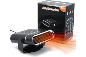 TUNCATE Car Heater, 2-in-1 Multi-Function Portable, 150W 12V Car Heater That Plugs into Cigarette Lighter, 360° Free Adjustment, Quick Heating Defrost and Defogging, Black