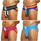 Arjen Kroos Men's Jock Strap 4 Pack High Elastic Jockstrap Underwear Breathable Athletic Supporter with Wide Waistband