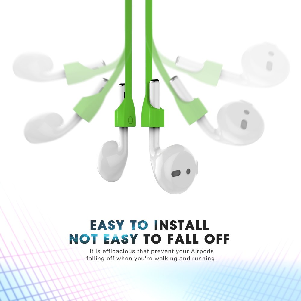 Airpods Strap, MeanLove Silicone Anti-lost Wire Cable Connector with Magnetotherapy for Airpods (Green)