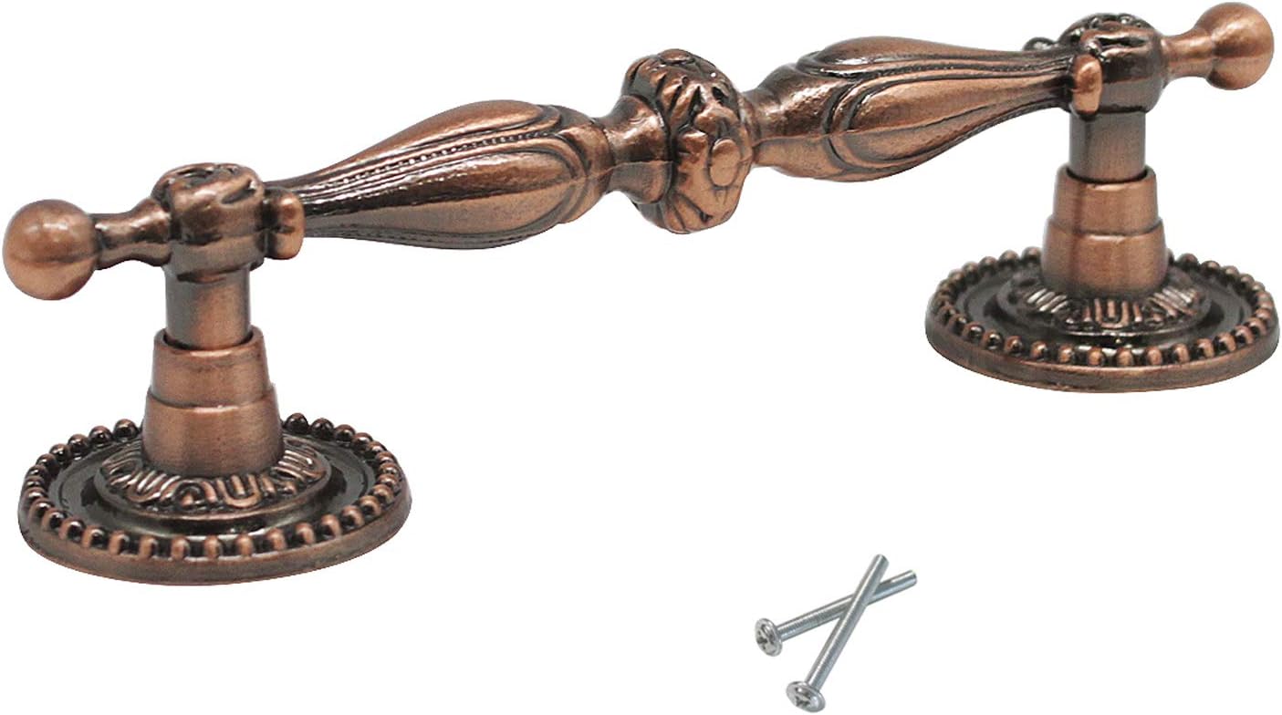 10 Pack Antique Copper Cabinet Pulls and Handles ,Vintage Bar Shape Dresser Drawer Pulls,5 inch Total Length Long Cabinet Hardware,Rustic Closet Cupboard Pull Handles