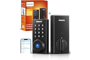 Philips Wi-Fi Door Lock, WiFi Smart Lock Keyless Entry Deadbolt for Front Door, Compatible with Alexa & Google Assistant, Remote Control, Built-in WiFi, APP Fingerprint Passcode Unlock, Auto Locking