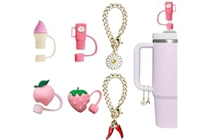 vuicci 4 PCS Straw Cover Cap and 2 PCS Charm Chains Accessories for Stanley 30oz/40oz Tumbler, Dust-Proof Straw Covers Cap Toppers for Stanley Cups 0.4 in/10mm Straws Accessories