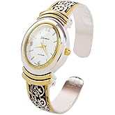2Tone Western Style Decorated Oval Face Women's Bangle Cuff Watch