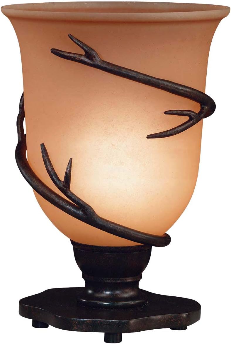 Kenroy Home 30913BRZ Twigs Table Torchiere with Amber Scavo glass shade, 8" W, Blackened Bronze