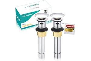 KUZOR 2PCS 304 Stainless Steel Bathroom Sink Drain with Overflow - Easy to Install for Modern Bath/Vanity/Vessel Pop Up Drain